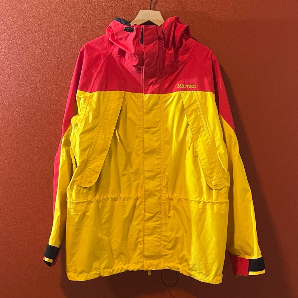 Marmot Men’s Gore-Tex Red & Yellow Colorblock Alpine Gorpcore Hooded Ski Jacket